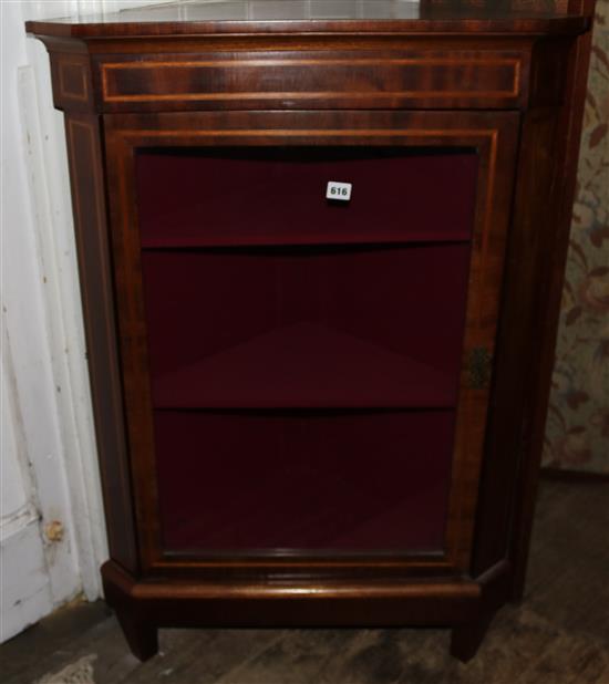 Edwardian inlaid glazed corner cabinet(-)